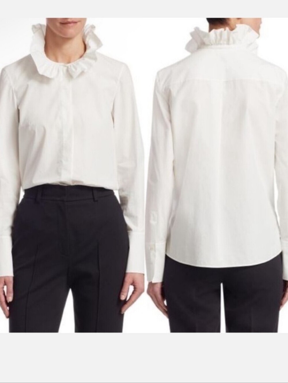Akris Punto White Cotton Poplin And Elastane Ruffled Button Down Size 8